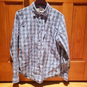 Goodthreads Mens Button Up Shirt Large Blue Checked Slim Fit Casual 100% Cotton